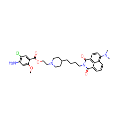 COc1cc(N)c(Cl)cc1C(=O)OCCN1CCC(CCCCN2C(=O)c3cccc4c(N(C)C)ccc(c34)C2=O)CC1 ZINC000026579699