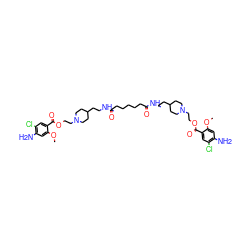 COc1cc(N)c(Cl)cc1C(=O)OCCN1CCC(CCNC(=O)CCCCCC(=O)NCCC2CCN(CCOC(=O)c3cc(Cl)c(N)cc3OC)CC2)CC1 ZINC000095606735