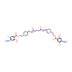 COc1cc(N)c(Cl)cc1C(=O)OCCN1CCC(CNC(=O)CCCC(=O)NCC2CCN(CCOC(=O)c3cc(Cl)c(N)cc3OC)CC2)CC1 ZINC000095612574