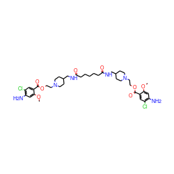 COc1cc(N)c(Cl)cc1C(=O)OCCN1CCC(CNC(=O)CCCCCC(=O)NCC2CCN(CCOC(=O)c3cc(Cl)c(N)cc3OC)CC2)CC1 ZINC000095612925