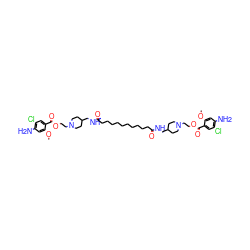 COc1cc(N)c(Cl)cc1C(=O)OCCN1CCC(CNC(=O)CCCCCCCCCCC(=O)NCC2CCN(CCOC(=O)c3cc(Cl)c(N)cc3OC)CC2)CC1 ZINC000150363817