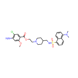 COc1cc(N)c(Cl)cc1C(=O)OCCN1CCC(CNS(=O)(=O)c2cccc3c(N(C)C)cccc23)CC1 ZINC000026578255