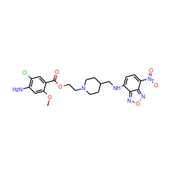 COc1cc(N)c(Cl)cc1C(=O)OCCN1CCC(CNc2ccc([N+](=O)[O-])c3nonc23)CC1 ZINC000013521818