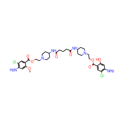 COc1cc(N)c(Cl)cc1C(=O)OCCN1CCC(NC(=O)CCCC(=O)NC2CCN(CCOC(=O)c3cc(Cl)c(N)cc3O)CC2)CC1 ZINC000028528677