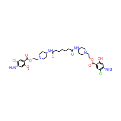 COc1cc(N)c(Cl)cc1C(=O)OCCN1CCC(NC(=O)CCCCCC(=O)NC2CCN(CCOC(=O)c3cc(Cl)c(N)cc3O)CC2)CC1 ZINC000095612628