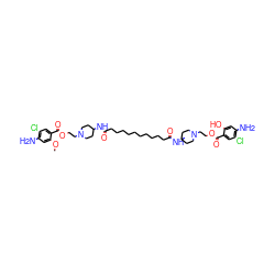 COc1cc(N)c(Cl)cc1C(=O)OCCN1CCC(NC(=O)CCCCCCCCCCC(=O)NC2CCN(CCOC(=O)c3cc(Cl)c(N)cc3O)CC2)CC1 ZINC000095543525