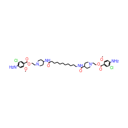 COc1cc(N)c(Cl)cc1C(=O)OCCN1CCC(NC(=O)CCCCCCCCCCNC(=O)C2CCN(CCOC(=O)c3cc(Cl)c(N)cc3OC)CC2)CC1 ZINC000095613014