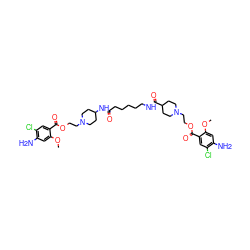 COc1cc(N)c(Cl)cc1C(=O)OCCN1CCC(NC(=O)CCCCCNC(=O)C2CCN(CCOC(=O)c3cc(Cl)c(N)cc3OC)CC2)CC1 ZINC000095613023