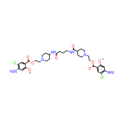 COc1cc(N)c(Cl)cc1C(=O)OCCN1CCC(NC(=O)CCCNC(=O)C2CCN(CCOC(=O)c3cc(Cl)c(N)cc3OC)CC2)CC1 ZINC000095607729