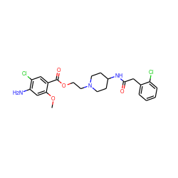 COc1cc(N)c(Cl)cc1C(=O)OCCN1CCC(NC(=O)Cc2ccccc2Cl)CC1 ZINC000040950391