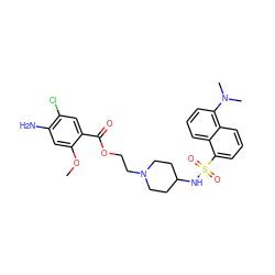 COc1cc(N)c(Cl)cc1C(=O)OCCN1CCC(NS(=O)(=O)c2cccc3c(N(C)C)cccc23)CC1 ZINC000026576665