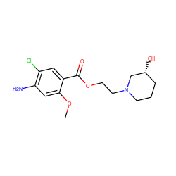 COc1cc(N)c(Cl)cc1C(=O)OCCN1CCC[C@@H](O)C1 ZINC000013761070