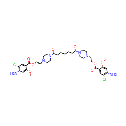 COc1cc(N)c(Cl)cc1C(=O)OCCN1CCN(C(=O)CCCCCC(=O)N2CCN(CCOC(=O)c3cc(Cl)c(N)cc3OC)CC2)CC1 ZINC000095606779