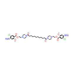 COc1cc(N)c(Cl)cc1C(=O)OCCN1CCN(C(=O)CCCCCCCCCCC(=O)N2CCN(CCOC(=O)c3cc(Cl)c(N)cc3OC)CC2)CC1 ZINC000095606780