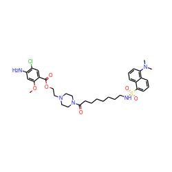 COc1cc(N)c(Cl)cc1C(=O)OCCN1CCN(C(=O)CCCCCCCNS(=O)(=O)c2cccc3c(N(C)C)cccc23)CC1 ZINC000026577914