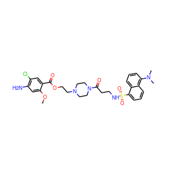 COc1cc(N)c(Cl)cc1C(=O)OCCN1CCN(C(=O)CCNS(=O)(=O)c2cccc3c(N(C)C)cccc23)CC1 ZINC000026576484