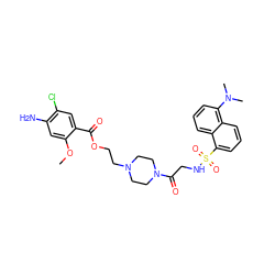 COc1cc(N)c(Cl)cc1C(=O)OCCN1CCN(C(=O)CNS(=O)(=O)c2cccc3c(N(C)C)cccc23)CC1 ZINC000026579616