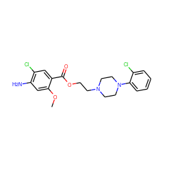 COc1cc(N)c(Cl)cc1C(=O)OCCN1CCN(c2ccccc2Cl)CC1 ZINC000013813904