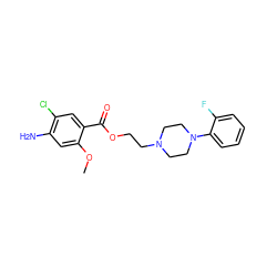 COc1cc(N)c(Cl)cc1C(=O)OCCN1CCN(c2ccccc2F)CC1 ZINC000013813923