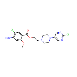 COc1cc(N)c(Cl)cc1C(=O)OCCN1CCN(c2cnc(Cl)nc2)CC1 ZINC000013813969