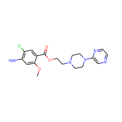 COc1cc(N)c(Cl)cc1C(=O)OCCN1CCN(c2cnccn2)CC1 ZINC000013813962