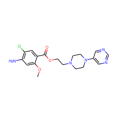 COc1cc(N)c(Cl)cc1C(=O)OCCN1CCN(c2cncnc2)CC1 ZINC000013813957