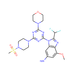 COc1cc(N)cc2c1nc(C(F)F)n2-c1nc(N2CCOCC2)nc(N2CCN(S(C)(=O)=O)CC2)n1 ZINC000068247489