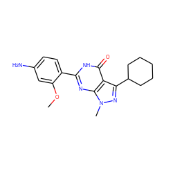 COc1cc(N)ccc1-c1nc2c(c(C3CCCCC3)nn2C)c(=O)[nH]1 ZINC000084635797