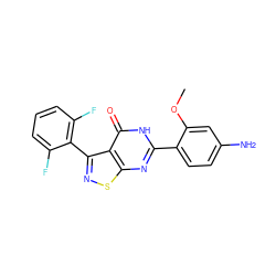 COc1cc(N)ccc1-c1nc2snc(-c3c(F)cccc3F)c2c(=O)[nH]1 ZINC000084633784