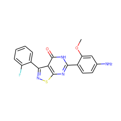 COc1cc(N)ccc1-c1nc2snc(-c3ccccc3F)c2c(=O)[nH]1 ZINC000084619157