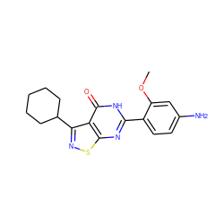 COc1cc(N)ccc1-c1nc2snc(C3CCCCC3)c2c(=O)[nH]1 ZINC000084587044