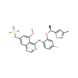 COc1cc(N=S(C)(C)=O)cc2ncnc(Nc3ccc(F)cc3O[C@@H](C)c3cc(C)no3)c12 ZINC001772617516