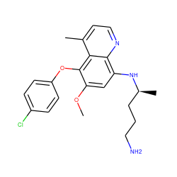 COc1cc(N[C@@H](C)CCCN)c2nccc(C)c2c1Oc1ccc(Cl)cc1 ZINC000082152209
