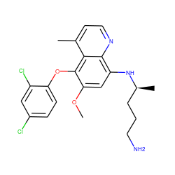 COc1cc(N[C@@H](C)CCCN)c2nccc(C)c2c1Oc1ccc(Cl)cc1Cl ZINC000026024383