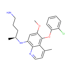 COc1cc(N[C@@H](C)CCCN)c2nccc(C)c2c1Oc1ccccc1Cl ZINC000082153596