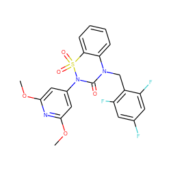 COc1cc(N2C(=O)N(Cc3c(F)cc(F)cc3F)c3ccccc3S2(=O)=O)cc(OC)n1 ZINC000211156157