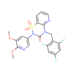 COc1cc(N2C(=O)N(Cc3c(F)cc(F)cc3F)c3ncccc3S2(=O)=O)cnc1OC ZINC000141996744