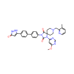 COc1cc(N2C(=O)N(c3ccc(-c4ccc(-c5cc(=O)[nH][nH]5)cc4)cc3)C(=O)C23CCN(Cc2ncccc2C)CC3)ncn1 ZINC000084669747