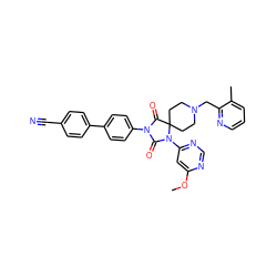 COc1cc(N2C(=O)N(c3ccc(-c4ccc(C#N)cc4)cc3)C(=O)C23CCN(Cc2ncccc2C)CC3)ncn1 ZINC000084725502