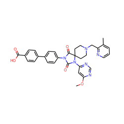 COc1cc(N2C(=O)N(c3ccc(-c4ccc(C(=O)O)cc4)cc3)C(=O)C23CCN(Cc2ncccc2C)CC3)ncn1 ZINC000084709211