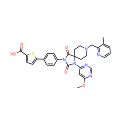 COc1cc(N2C(=O)N(c3ccc(-c4ccc(C(=O)O)s4)cc3)C(=O)C23CCN(Cc2ncccc2C)CC3)ncn1 ZINC000084706081