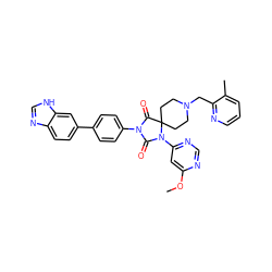 COc1cc(N2C(=O)N(c3ccc(-c4ccc5nc[nH]c5c4)cc3)C(=O)C23CCN(Cc2ncccc2C)CC3)ncn1 ZINC000084724087