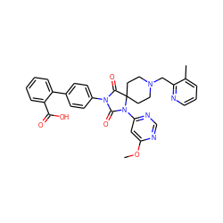 COc1cc(N2C(=O)N(c3ccc(-c4ccccc4C(=O)O)cc3)C(=O)C23CCN(Cc2ncccc2C)CC3)ncn1 ZINC000084712349