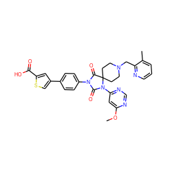 COc1cc(N2C(=O)N(c3ccc(-c4csc(C(=O)O)c4)cc3)C(=O)C23CCN(Cc2ncccc2C)CC3)ncn1 ZINC000084668975