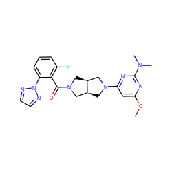 COc1cc(N2C[C@H]3CN(C(=O)c4c(F)cccc4-n4nccn4)C[C@H]3C2)nc(N(C)C)n1 ZINC000116822380