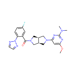 COc1cc(N2C[C@H]3CN(C(=O)c4cc(F)ccc4-n4nccn4)C[C@H]3C2)nc(N(C)C)n1 ZINC000116822485