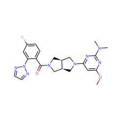 COc1cc(N2C[C@H]3CN(C(=O)c4ccc(F)cc4-n4nccn4)C[C@H]3C2)nc(N(C)C)n1 ZINC000116825137