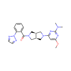 COc1cc(N2C[C@H]3CN(C(=O)c4ccccc4-n4nccn4)C[C@H]3C2)nc(N(C)C)n1 ZINC000116825235