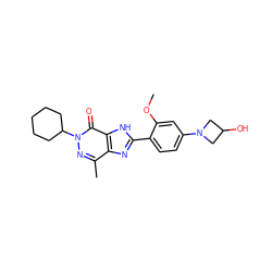 COc1cc(N2CC(O)C2)ccc1-c1nc2c(C)nn(C3CCCCC3)c(=O)c2[nH]1 ZINC000095557617