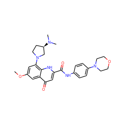 COc1cc(N2CC[C@@H](N(C)C)C2)c2[nH]c(C(=O)Nc3ccc(N4CCOCC4)cc3)cc(=O)c2c1 ZINC000028642093